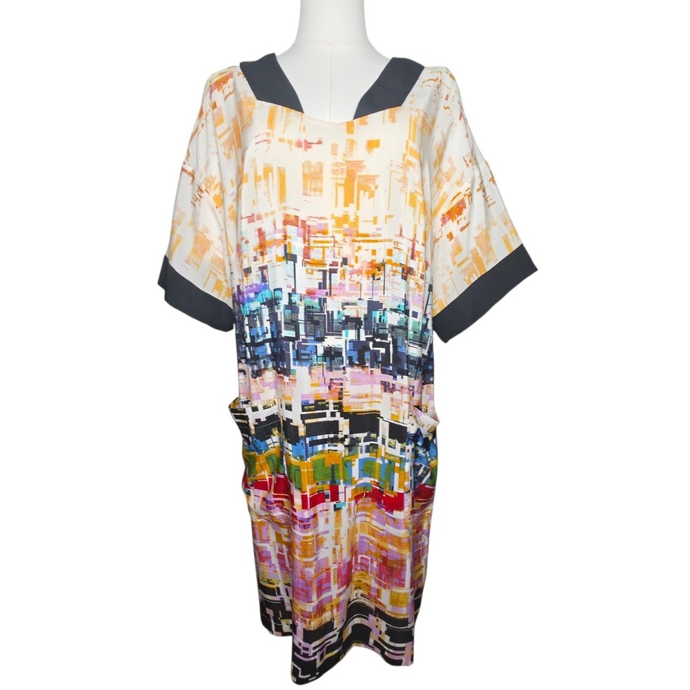 Donna Morgan 100% Silk Abstract Geometric Art Print Shift Dress Size 12 NWT